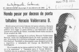 Hondo pesar por deceso de poeta taltalino Horacio Valderrama B. Hondo pesar por deceso de poeta taltalino Horacio Valderrama B.
