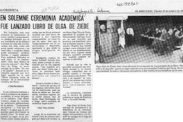 En solemne ceremonia académica fue lanzado libro de Olga de Ziede  [artículo].