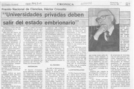"Universidades privadas deben salir del estado embrionario"  [artículo].