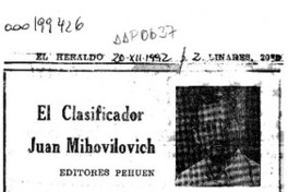 El clasificador Juan Mihovilovic  [artículo] Alvaro Mesa latorre.