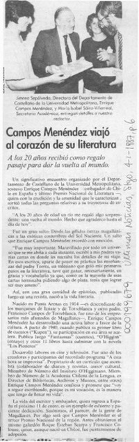 Campos Menéndez viajó al corazón de su literatura  [artículo].