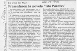 Presentaron la novela "Isla Paraíso"  [artículo] Carlos Kutscher Parra.