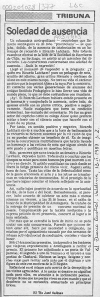 Soledad de ausencia  [artículo] El tío José Salinas.