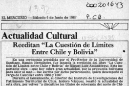 Reeditan "La cuestión de límites entre Chile y Bolivia"  [artículo].