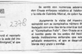 Oreste Plath apagó en Coquimbo 80 velitas  [artículo].