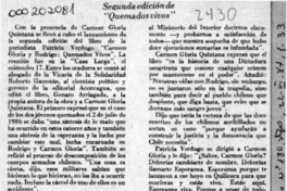 Segunda edición de "Quemados vivos"  [artículo].