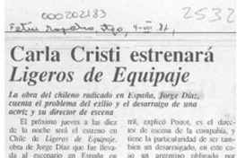 Carla Cristi estrenará "Ligeros de Equipaje"  [artículo]