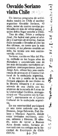 Osvaldo Soriano visita Chile  [artículo]