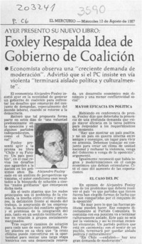 Foxley respalda idea de gobierno de coalición  [artículo].
