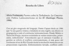 Alicia Frohmann "Puentes sobre la turbulencia"  [artículo] Joaquín Fermandois.