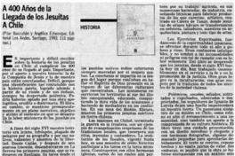 A 400 años de la llegada de los jesuitas a Chile A 400 años de la llegada de los jesuitas a Chile