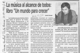 La música al alcance de todos, libro "Un mundo para crecer"  [artículo] Joaquín Navasal.