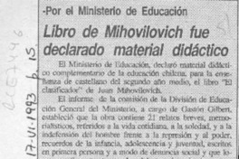 Libro de Mihovilovich fue declarado material didáctico Libro de Mihovilovich fue declarado material didáctico