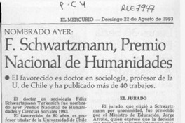 F. Schwartzmann, Premio Nacional de Humanidades  [artículo].