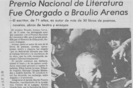 Premio Nacional de Literatura fue otorgado a Braulio Arenas Premio Nacional de Literatura fue otorgado a Braulio Arenas