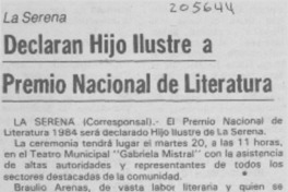 Declaran hijo ilustre a Premio Nacional de Literatura. Declaran hijo ilustre a Premio Nacional de Literatura.