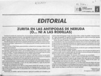 Zurita en las antípodas de Neruda (o -- ni a las rodillas)  [artículo] Patricio Aguilar.