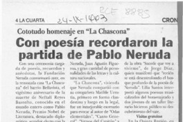 Con poesía recordaron la partida de Pablo Neruda Con poesía recordaron la partida de Pablo Neruda