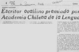 Escritor ovallino premiado por Academia Chilena de la Lengua Escritor ovallino premiado por Academia Chilena de la Lengua