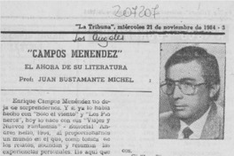 Campos Menéndez, el ahora de su literatura Campos Menéndez, el ahora de su literatura