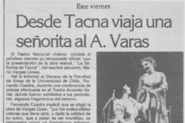 Desde Tacna viaja una señorita al A. Varas Desde Tacna viaja una señorita al A. Varas