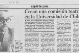 Crean una comisión teatral en la Universidad de Chile