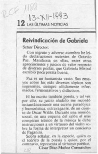 Reivindicación de Gabriela  [artículo] César Díaz Muñoz Cormatches.