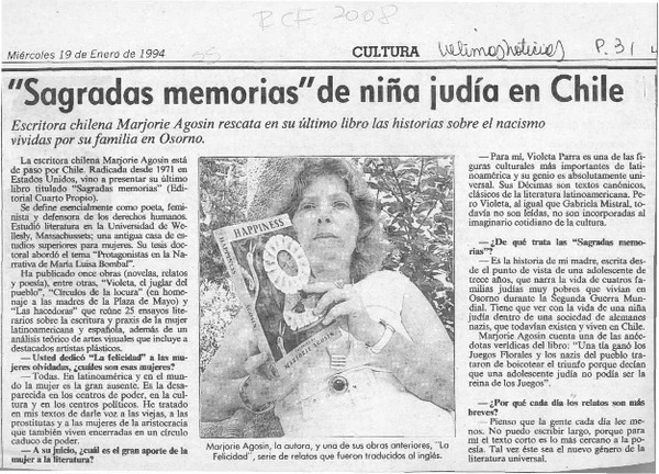 "Sagradas memorias" de niña judía en Chile
