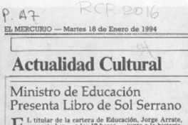 Ministro de Educación presenta libro de Sol Serrano  [artículo].