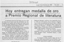 Hoy entregan medalla de oro a Premio Regional de Literatura Hoy entregan medalla de oro a Premio Regional de Literatura