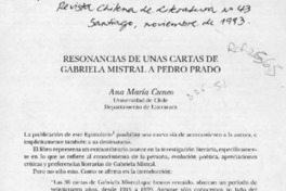 Resonancias de unas cartas de Gabriela Mistral a Pedro Prado Resonancias de unas cartas de Gabriela Mistral a Pedro Prado