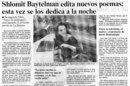 Shlomit Baytelman edita nuevos poemas; esta vez se los dedica a la noche Shlomit Baytelman edita nuevos poemas; esta vez se los dedica a la noche