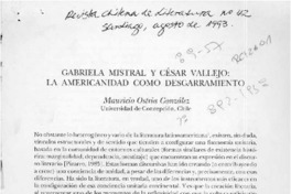 Gabriela Mistral y César Vallejo; la americanidad como desgarramiento Gabriela Mistral y César Vallejo; la americanidad como desgarramiento