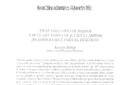"Tiene los cabellos rojizos y se llama Sabina" de Julieta Campos; Es Sabina lista para el diálogo? "Tiene los cabellos rojizos y se llama Sabina" de Julieta Campos; Es Sabina lista para el diálogo?