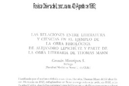 Las relaciones entre literatura y ciencias en el ejemplo de la obra fisiológica de Alejandro Lipschütz y parte de la obra literaria de Thomas Mann Las relaciones entre literatura y ciencias en el ejemplo de la obra fisiológica de Alejandro Lipschütz y parte de la obra literaria de Thomas Mann