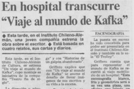 En hospital transcurre "Viaje al mundo de Kafka". En hospital transcurre "Viaje al mundo de Kafka".