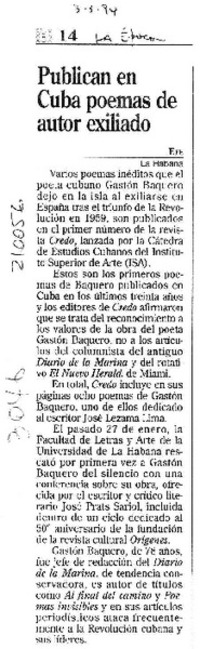 Publican en Cuba poemas de autor exiliado  [artículo].