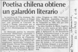 Poetisa chilena obtiene un galardón literario  [artículo].
