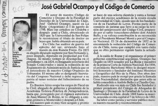 José Gabriel Ocampo y el Código de Comercio  [artículo] Sergio Martínez Baeza.