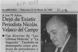 Dejó de existir periodista Nicolás Velasco del Campo  [artículo].