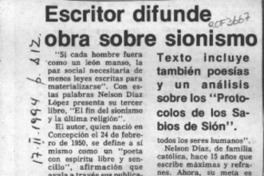 Escritor difunde obra sobre sionismo  [artículo].