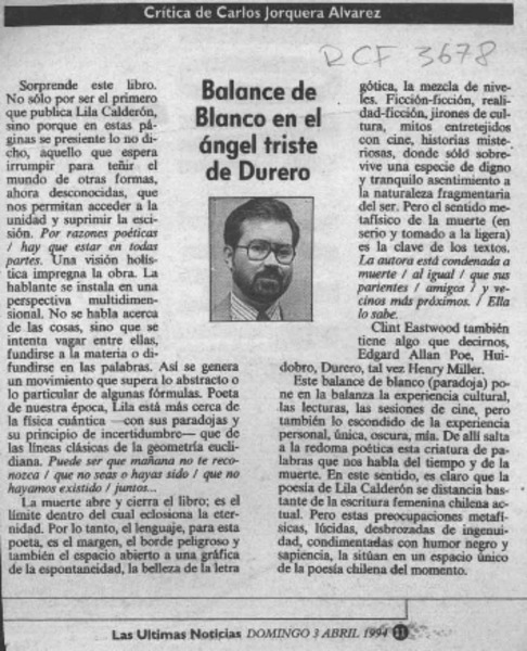 Balance de blanco en el ángel triste de Durero  [artículo] Carlos Jorquera Alvarez.