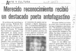Merecido reconocimiento recibió un destacado poeta antofagastino Merecido reconocimiento recibió un destacado poeta antofagastino