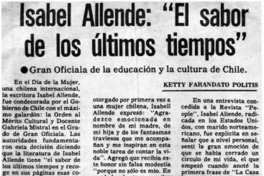 Isabel Allende, "El sabor de los últimos tiempos" Isabel Allende, "El sabor de los últimos tiempos"