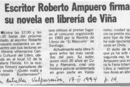 Escritor Roberto Ampuero firmará su novela en librería de Viña  [artículo].