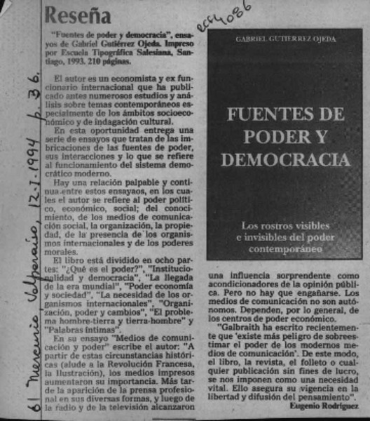 "Fuentes de poder y democracia"  [artículo] Eugenio Rodríguez.