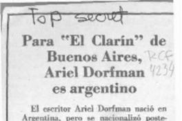 Para "El Clarín" de Buenoa Aires, Ariel Dorfman es argentino  [artículo].