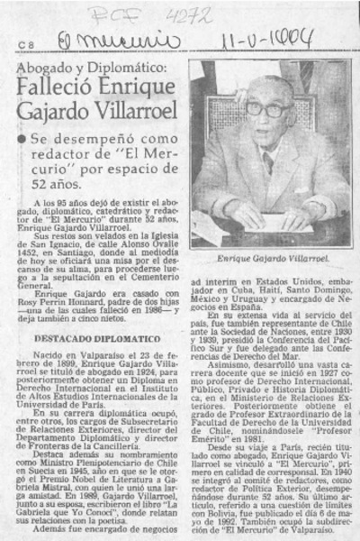 Falleció Enrique Gajardo Villarroel  [artículo].