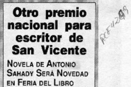 Otro premio nacional para escritor de San Vicente  [artículo].