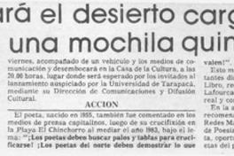 Poeta atravesará el desierto cargando su nuevo libro en una mochila quinceañera  [artículo].